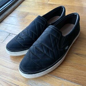 UGG Soleda Black Silk Quilted Slip On Sneaker